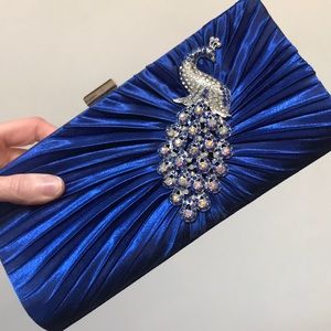 Royal Blue Peacock Evening Clutch Bag Formal Satin